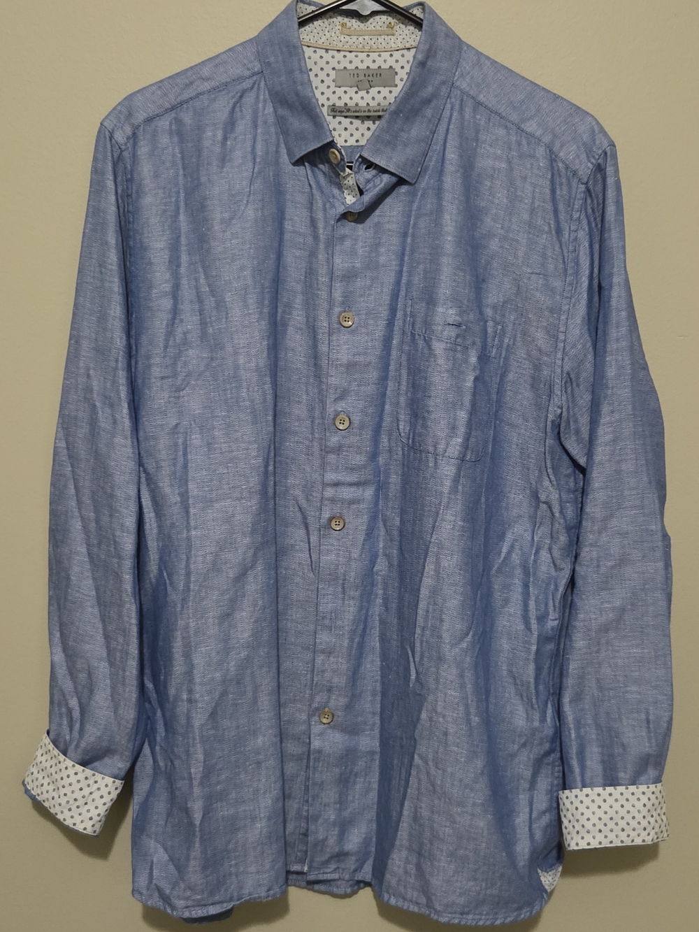 Ted Baker London Men’s Size 5 XL Blue Herringbone Button-Up Shirt
